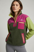 USCO Retro Quarter-Zip Fleece Pullover Green/Pink