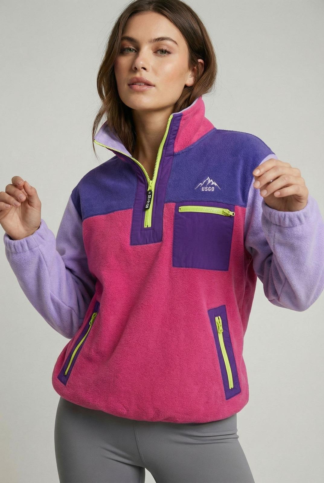 USCO Retro Quarter-Zip Fleece Pullover Pink/Purple