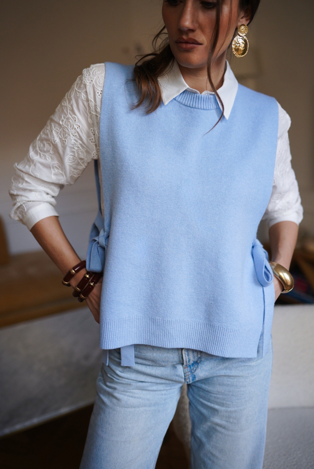 Sleeveless Tie-front Cardigan