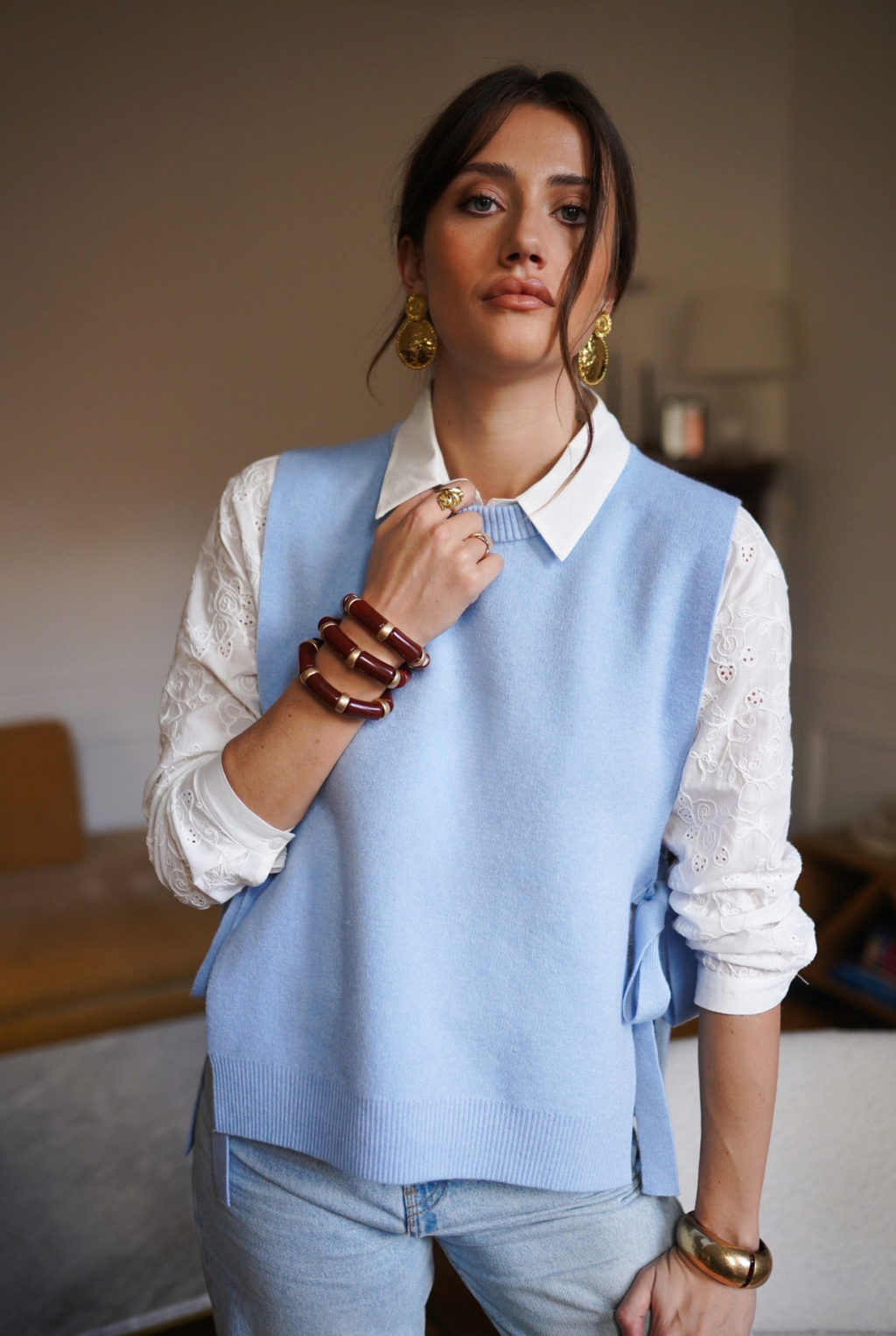 Sleeveless Tie-front Cardigan