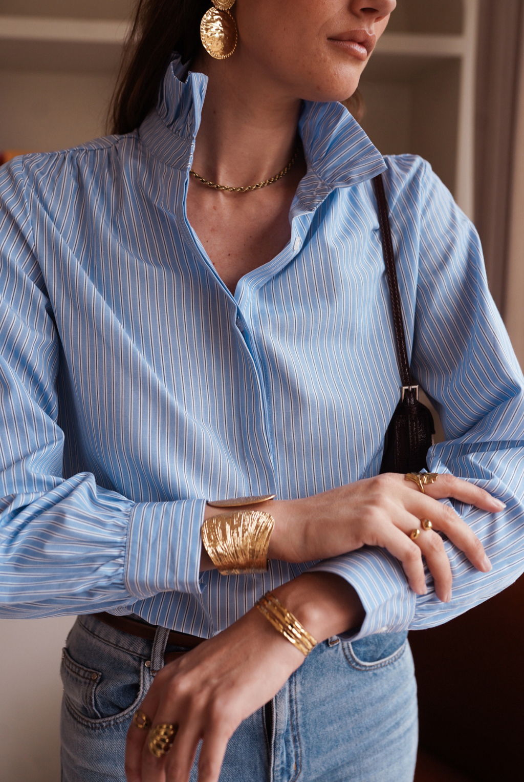 Striped Shirt with a Mandarin Collar