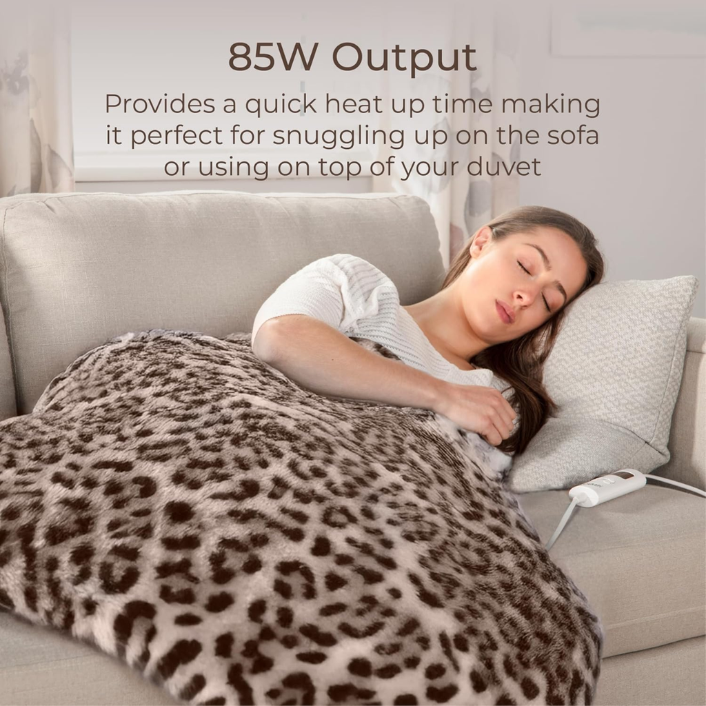 Carmen Luxury Heated Throw Blanket Leopard Fleece 160x130cm
