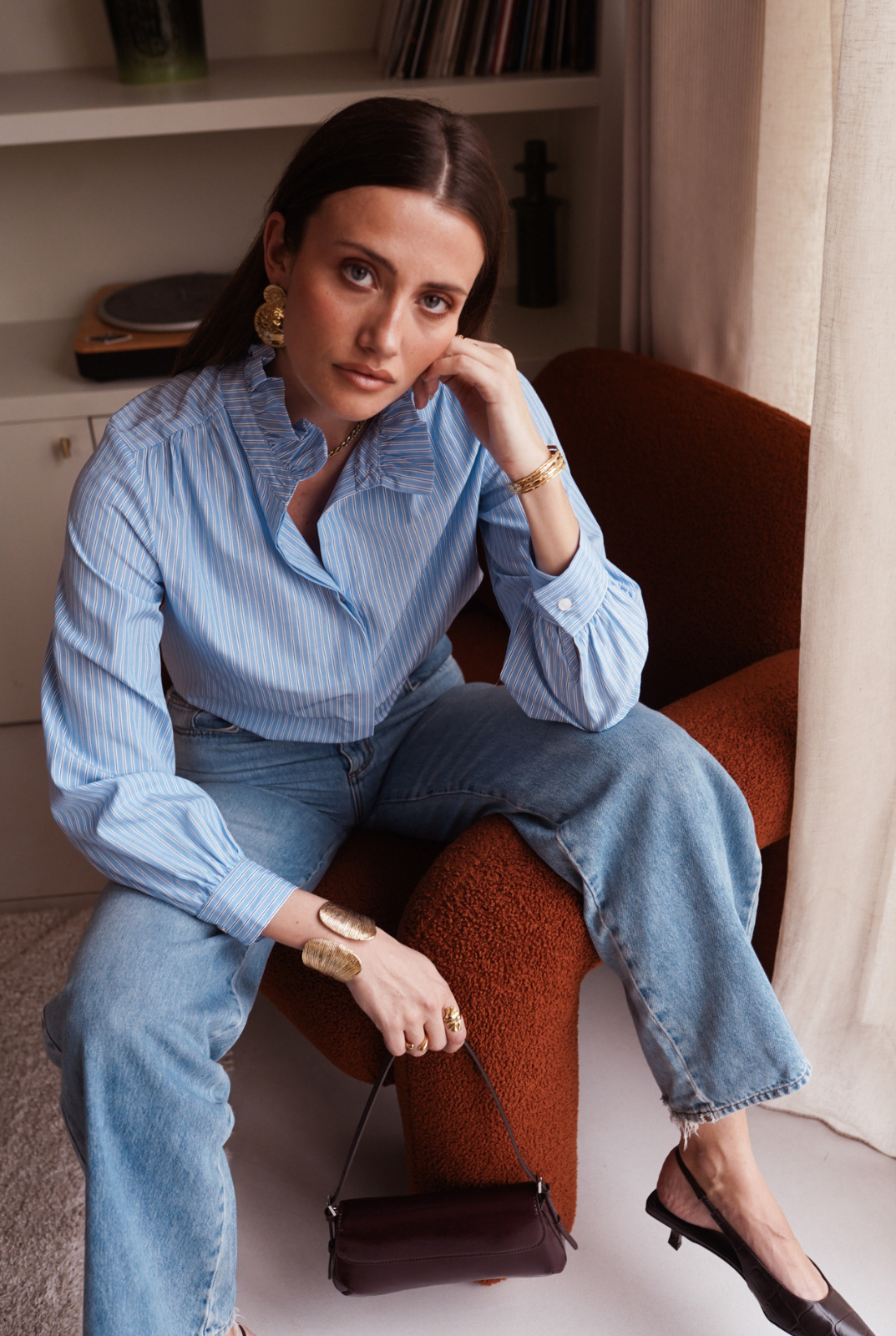 Striped Shirt with a Mandarin Collar