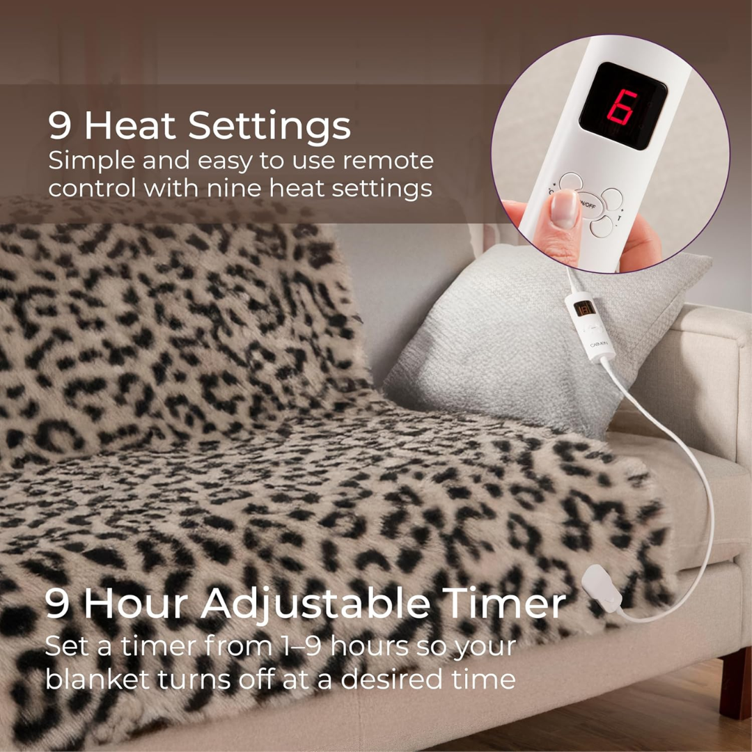 Carmen Luxury Heated Throw Blanket Leopard Fleece 160x130cm