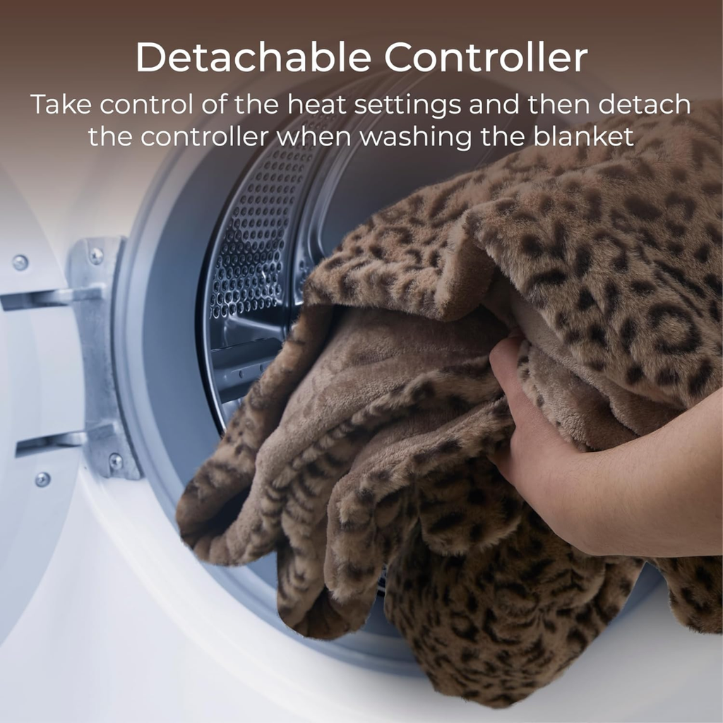 Carmen Luxury Heated Throw Blanket Leopard Fleece 160x130cm