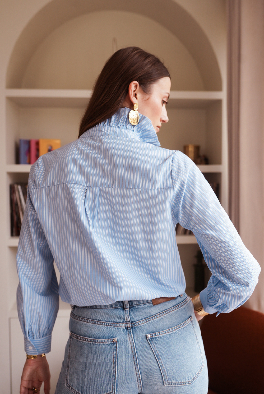 Striped Shirt with a Mandarin Collar