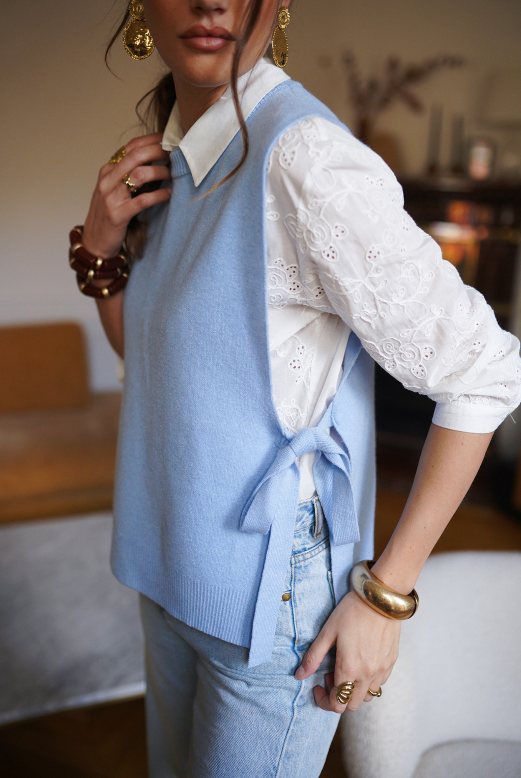 Sleeveless Tie-front Cardigan