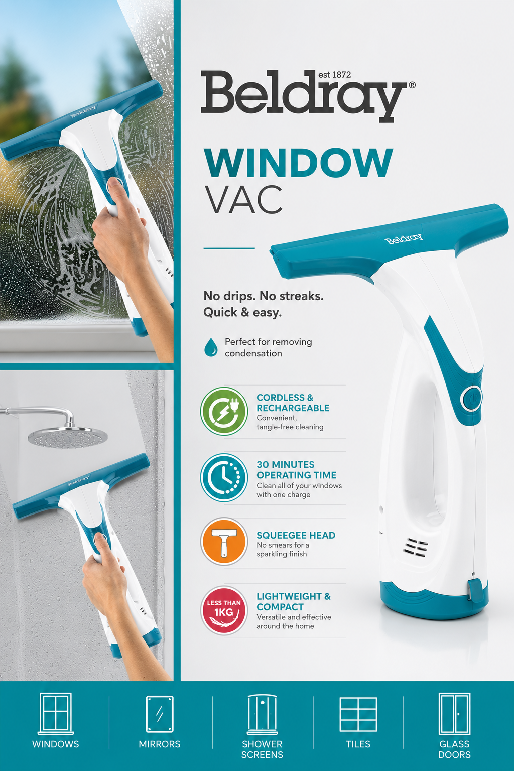 Beldray Cordless Rechargeable Window Vacuum Cleaner