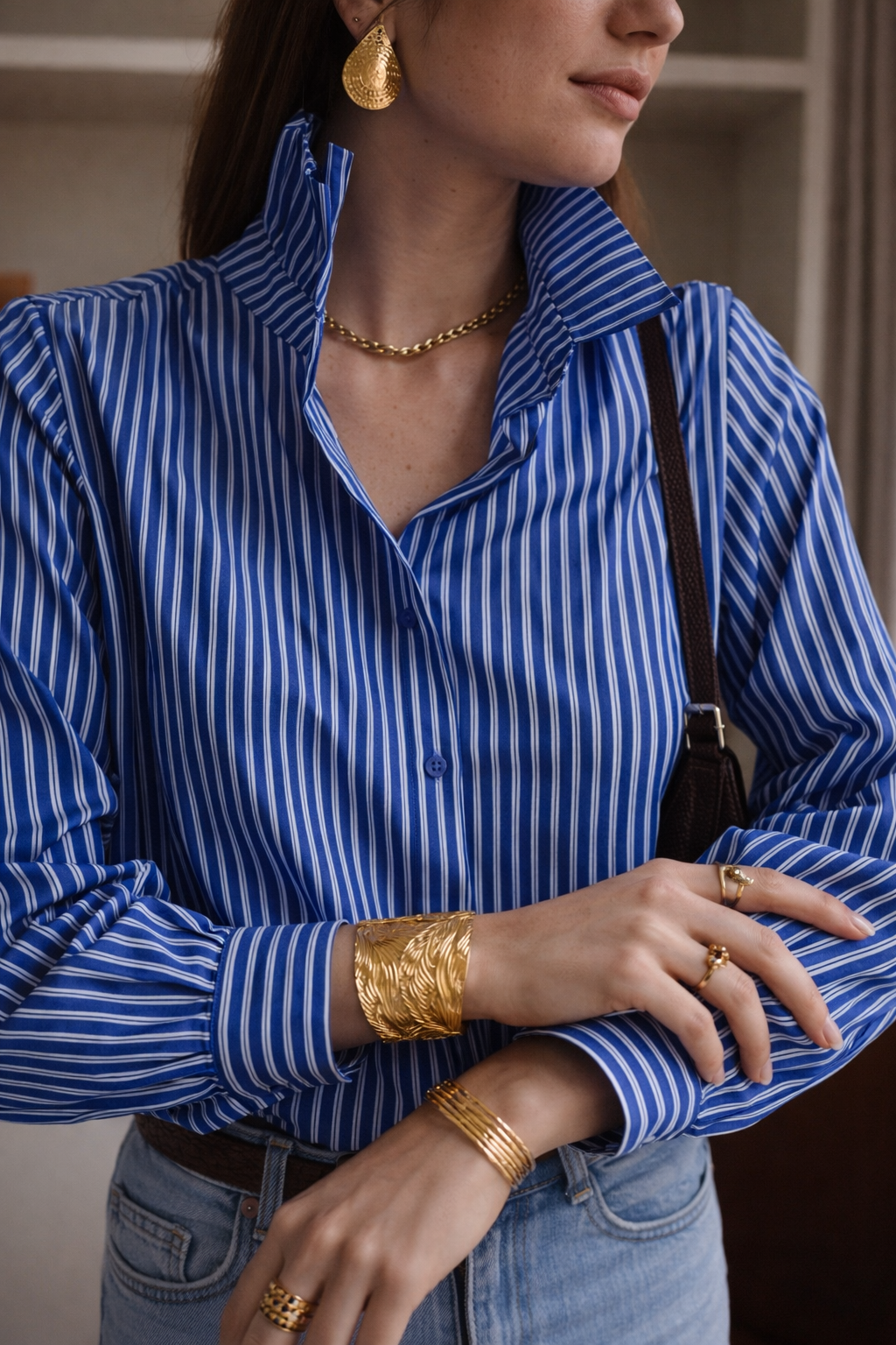 Striped Shirt with a Mandarin Collar