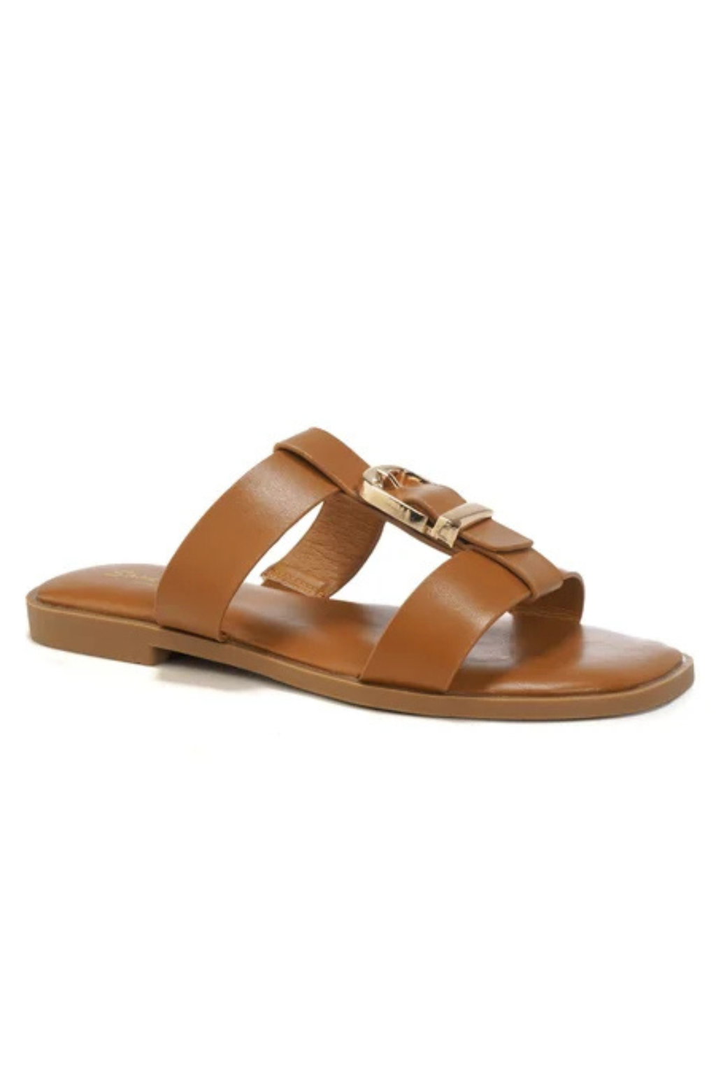 Camel Buckle Strap Slide Sandals