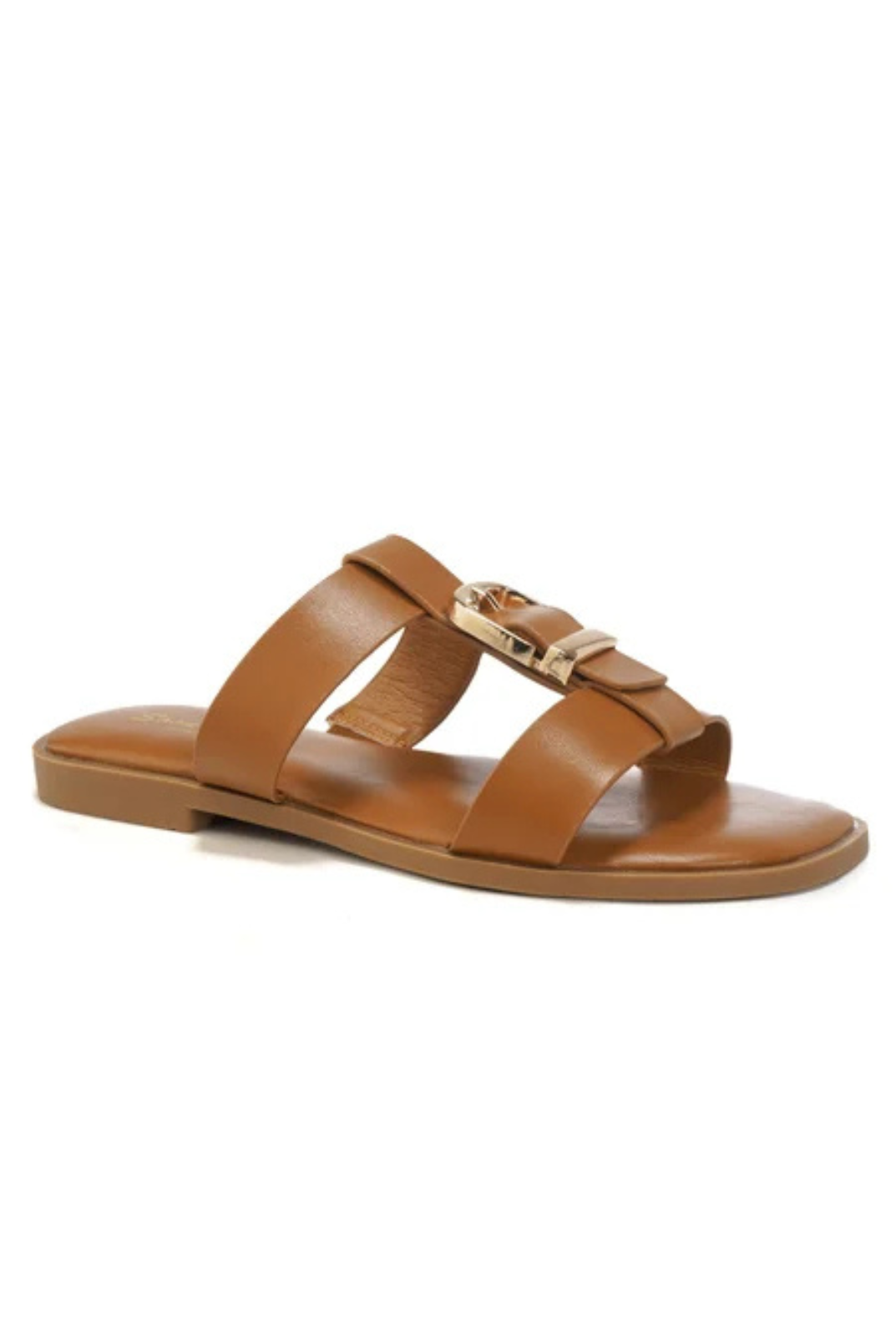 Camel Buckle Strap Slide Sandals