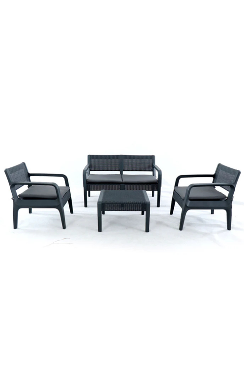 4 Piece Rattan Effect Garden Furniture Set – Anthracite Grey