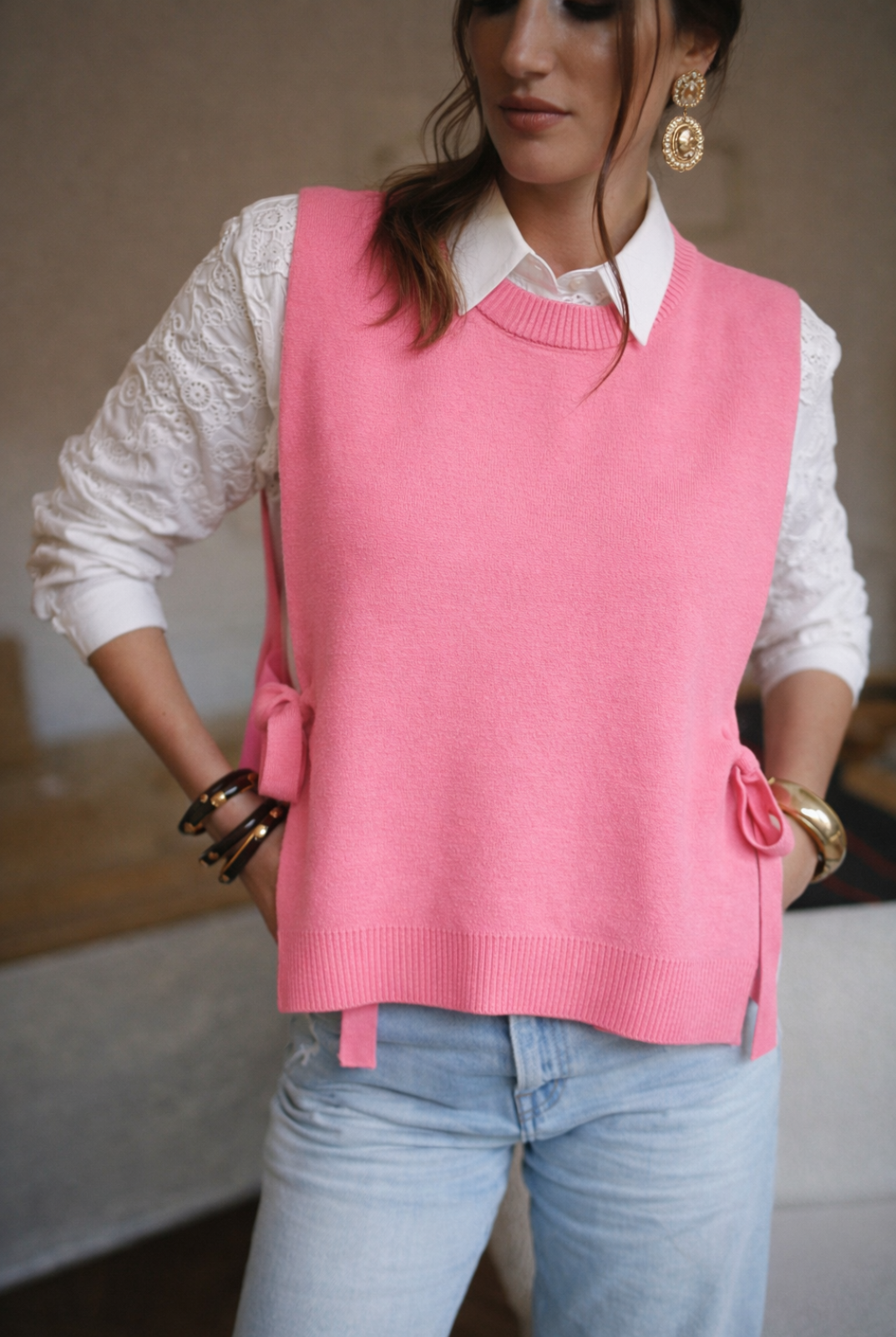 Sleeveless Tie-front Cardigan