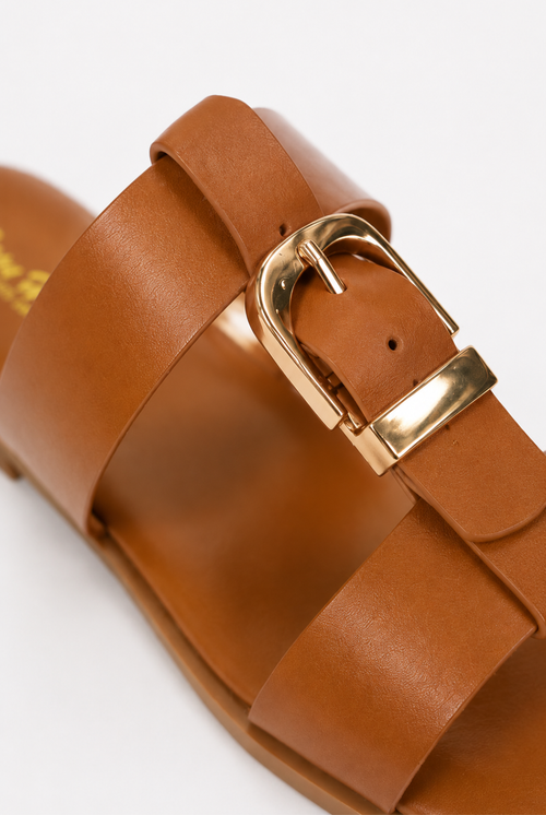 Camel Buckle Strap Slide Sandals