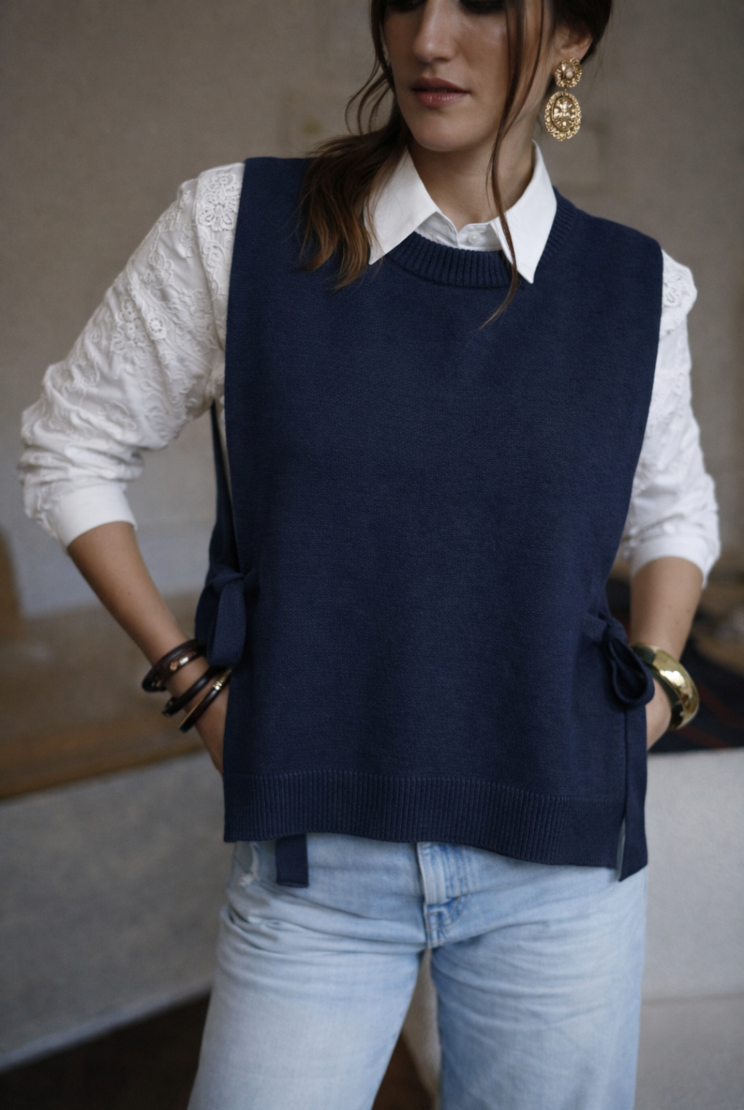 Sleeveless Tie-front Cardigan
