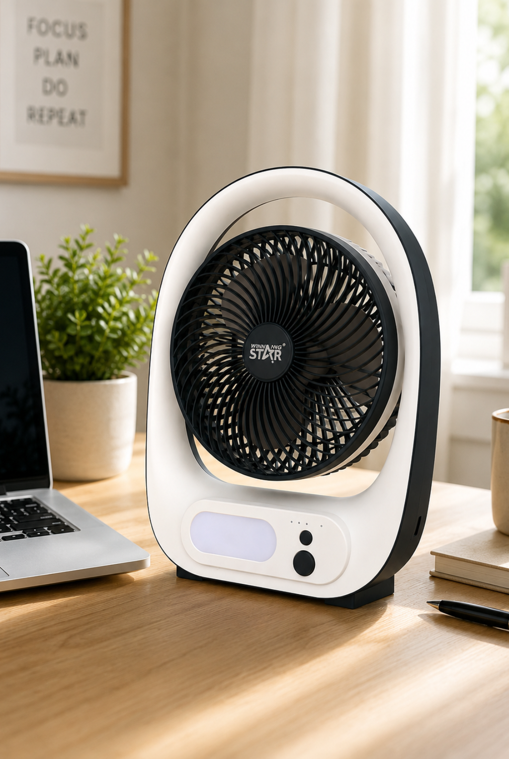 Winning Star Rechargeable USB Table Fan with LED Light – 8"