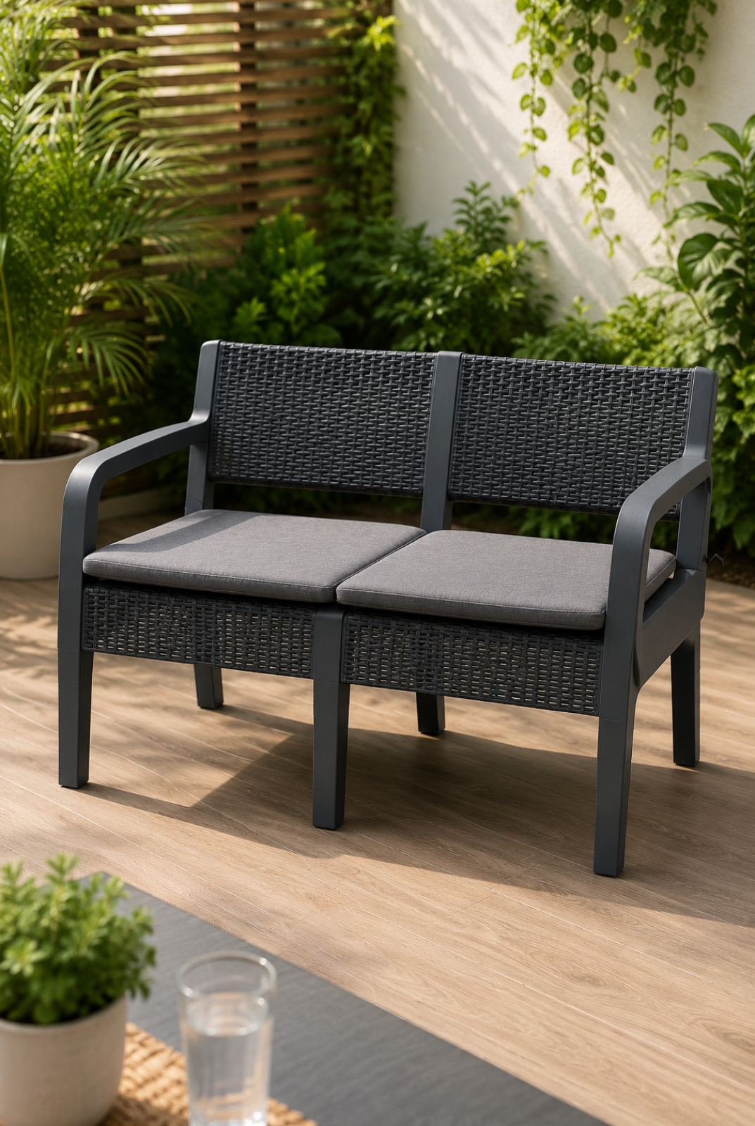 4 Piece Rattan Effect Garden Furniture Set – Anthracite Grey