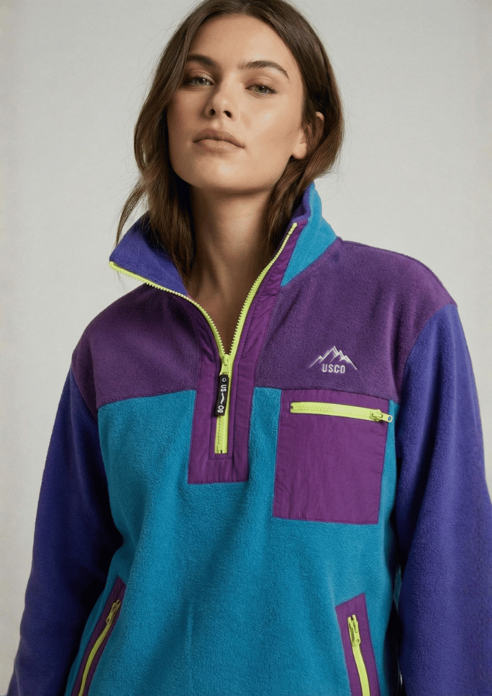 USCO Retro Quarter-Zip Fleece Pullover Blue/Purple