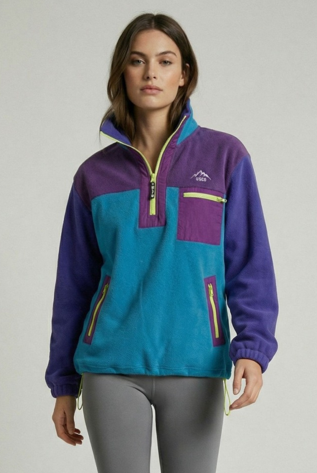 USCO Retro Quarter-Zip Fleece Pullover Blue/Purple