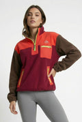 USCO Retro Quarter-Zip Fleece Pullover Burgundy/Brown