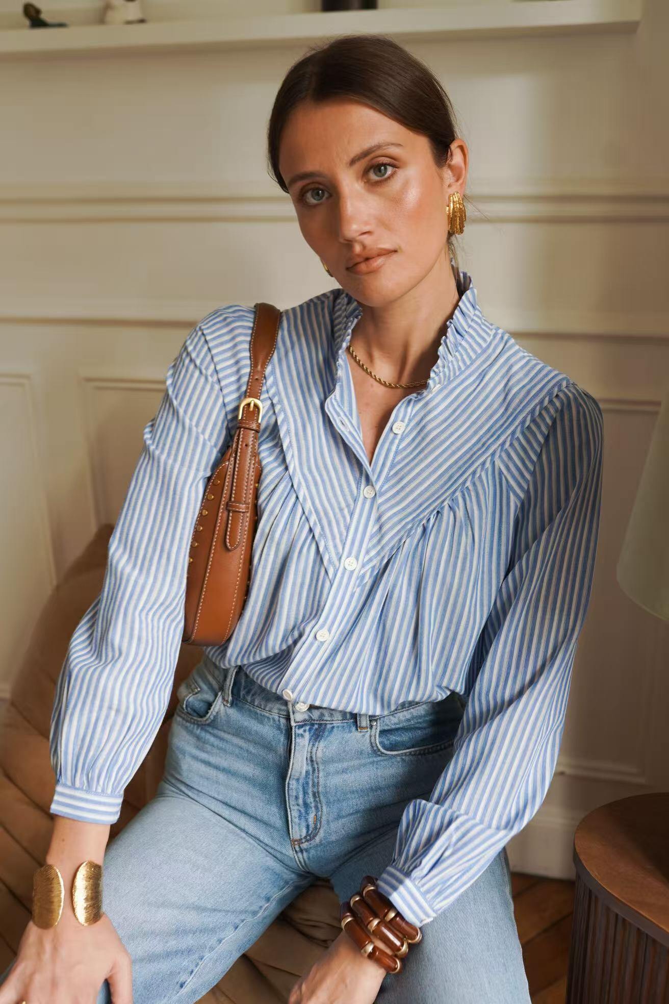 Blue and White Fine Striped Shirt