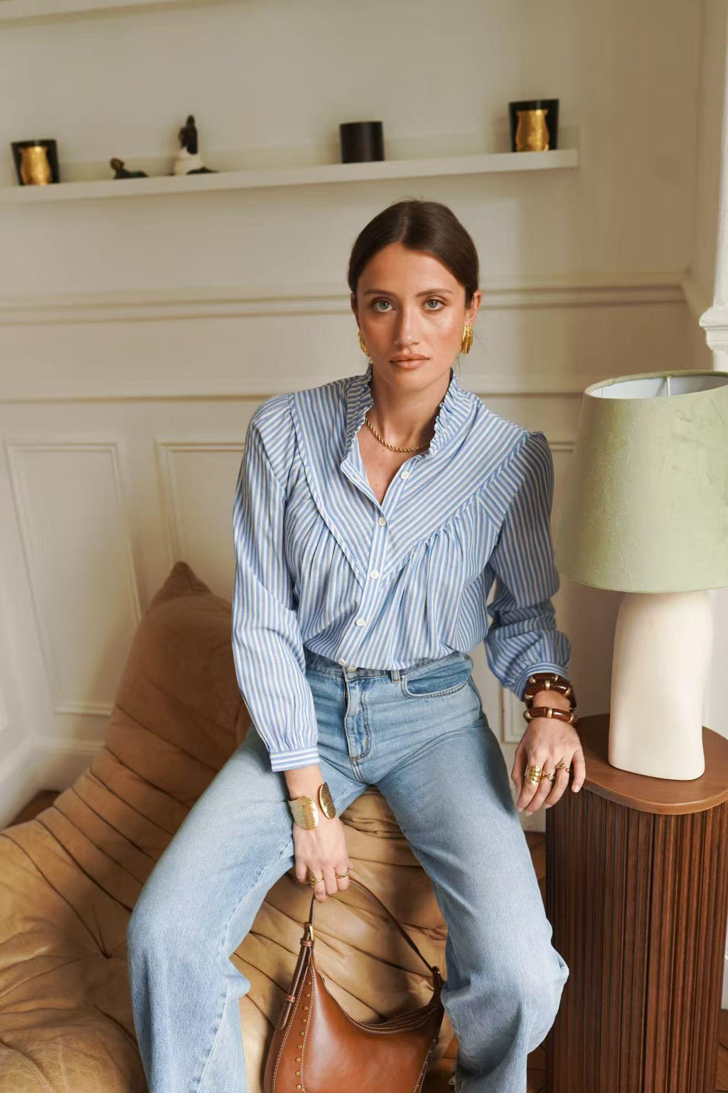 Blue and White Fine Striped Shirt