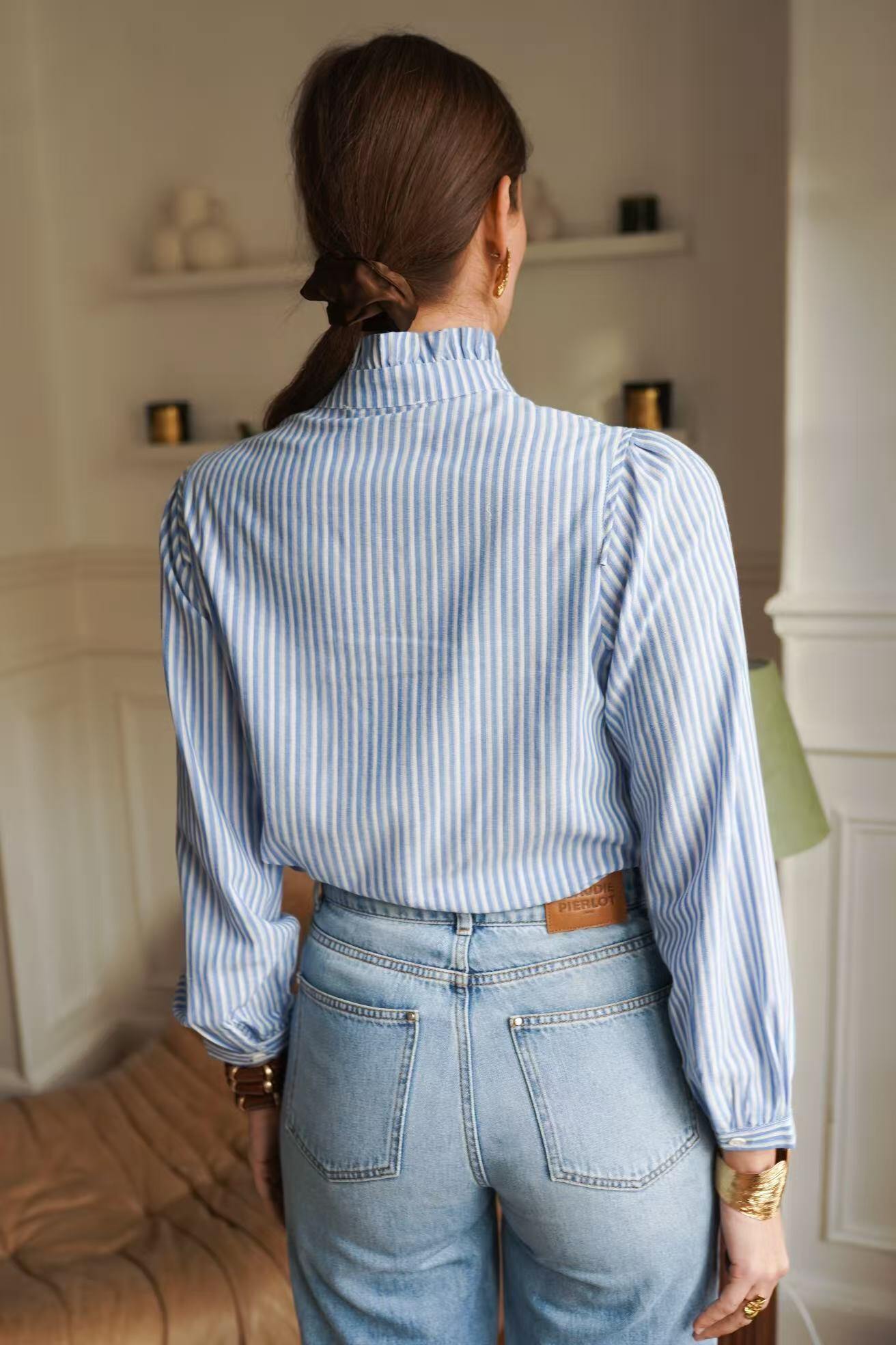 Blue and White Fine Striped Shirt