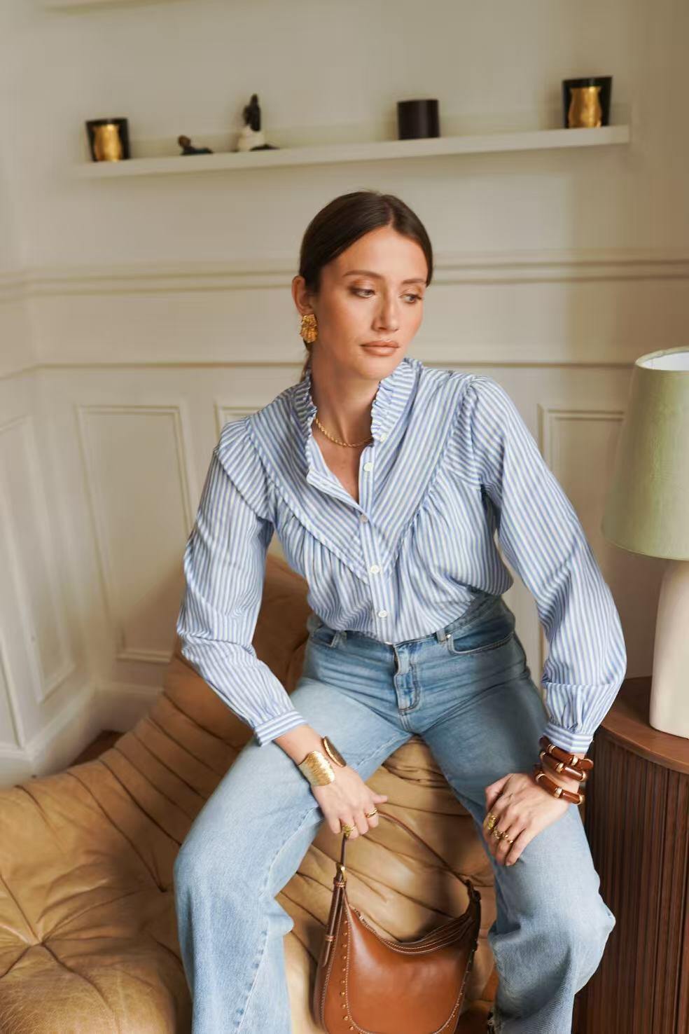 Blue and White Fine Striped Shirt