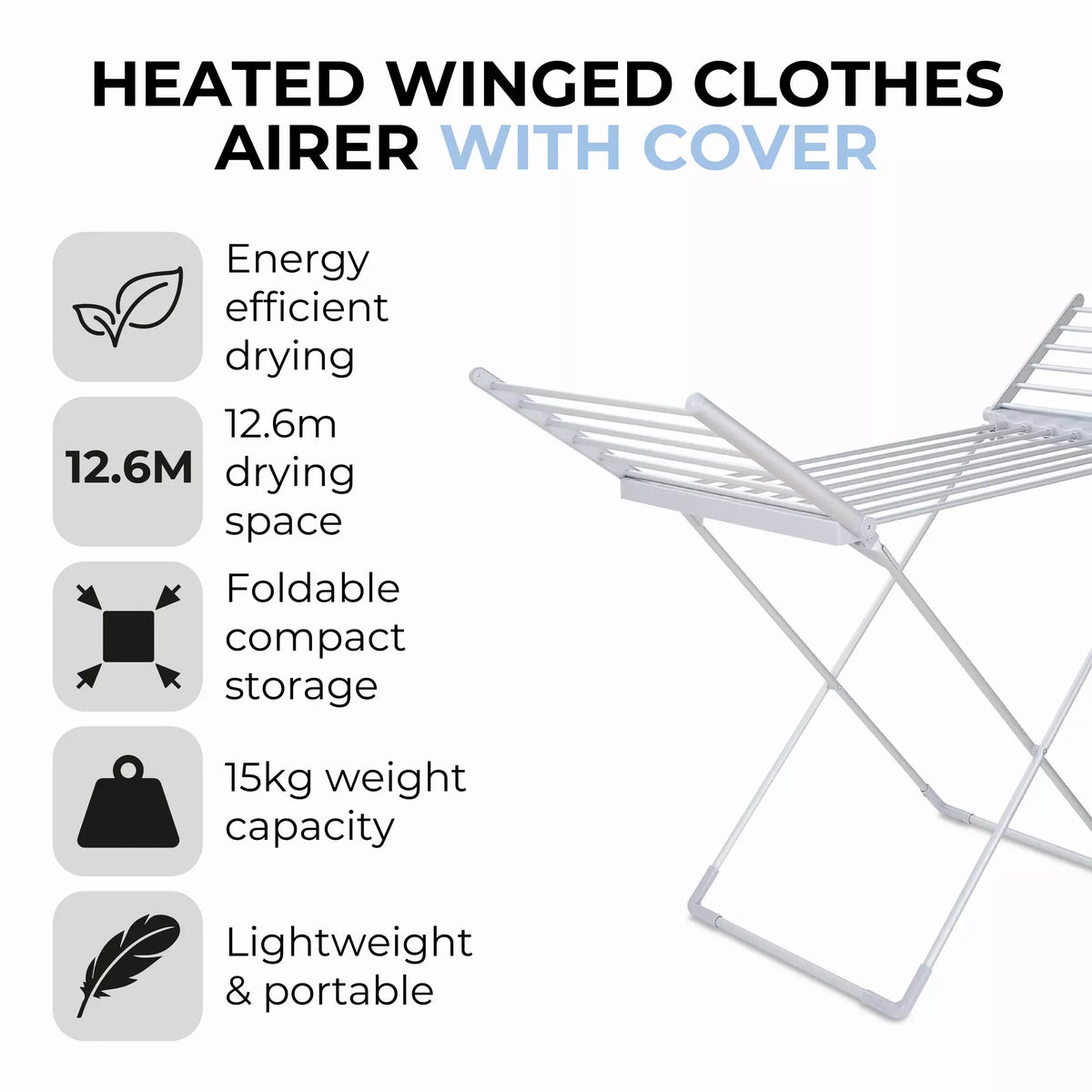 Tower Heated Winged Clothes Airer with Cover